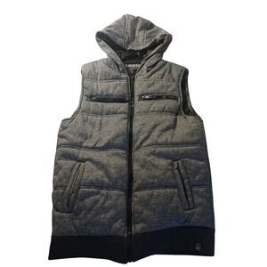 Machine Hooded Puffer Vest S Gray Quilted Zip‎ Front Streetwear Cold Layering